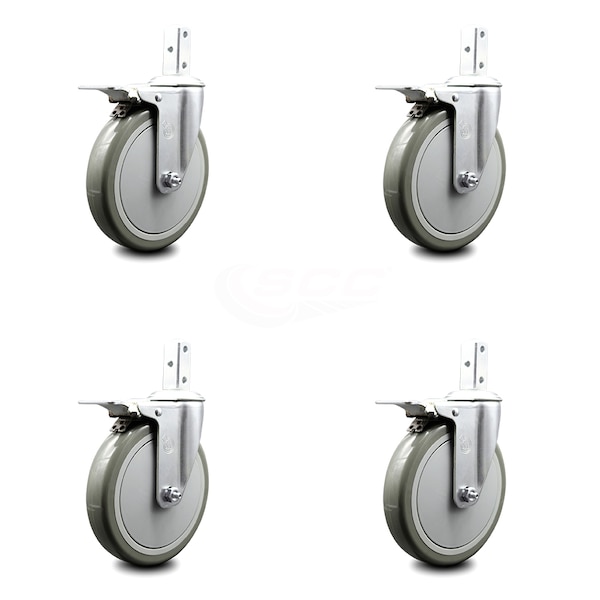 Service Caster 6 Inch Gray Poly Wheel Swivel 3/4 Inch Square Stem Caster Set Total Lock Brake SCC-SQTTL20S614-PPUB-GRY-34-4 - main